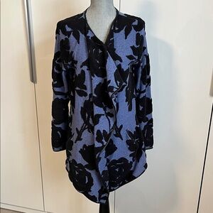 HOST PICK 💙 INC Blue Black Floral Long Cotton Open Cardigan Coat, Size M